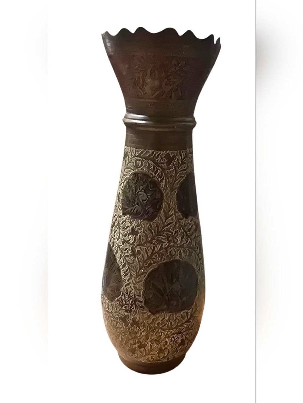 Vintage | Carved Brown Decorative Ceramic Vase